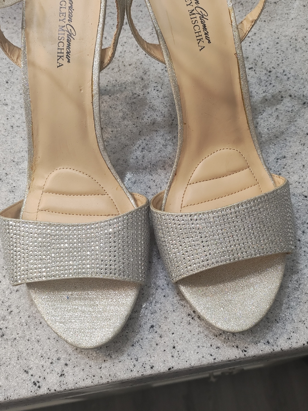 Badgley Mischka Silver Crystal Strap Open-Toe Heels